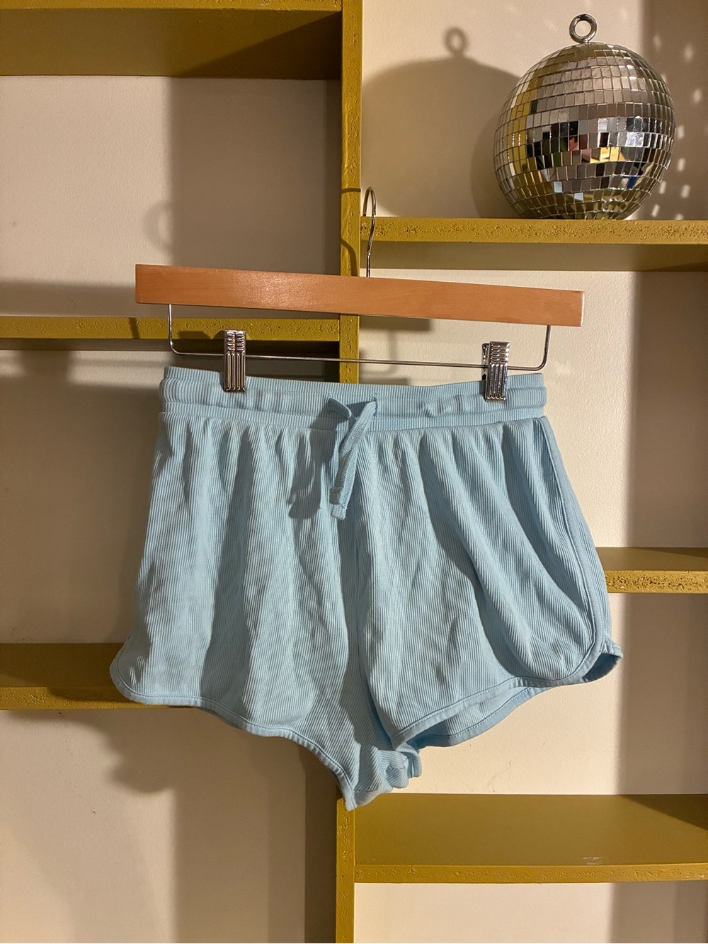 Zara Light Blue Ribbed Drawstring Athletic Shorts - Picture 1 of 2